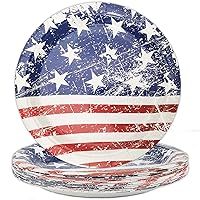 Wiooffen 24pcs Memorial Day Paper Plates American Flag Plates Memorial Day Plates Set Disposable 4th of July Plates Tableware 9