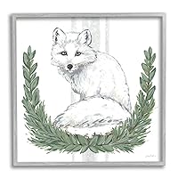 Stupell Industries White Arctic Fox Stripes Botanical Laurel Border, Design by Sara Baker