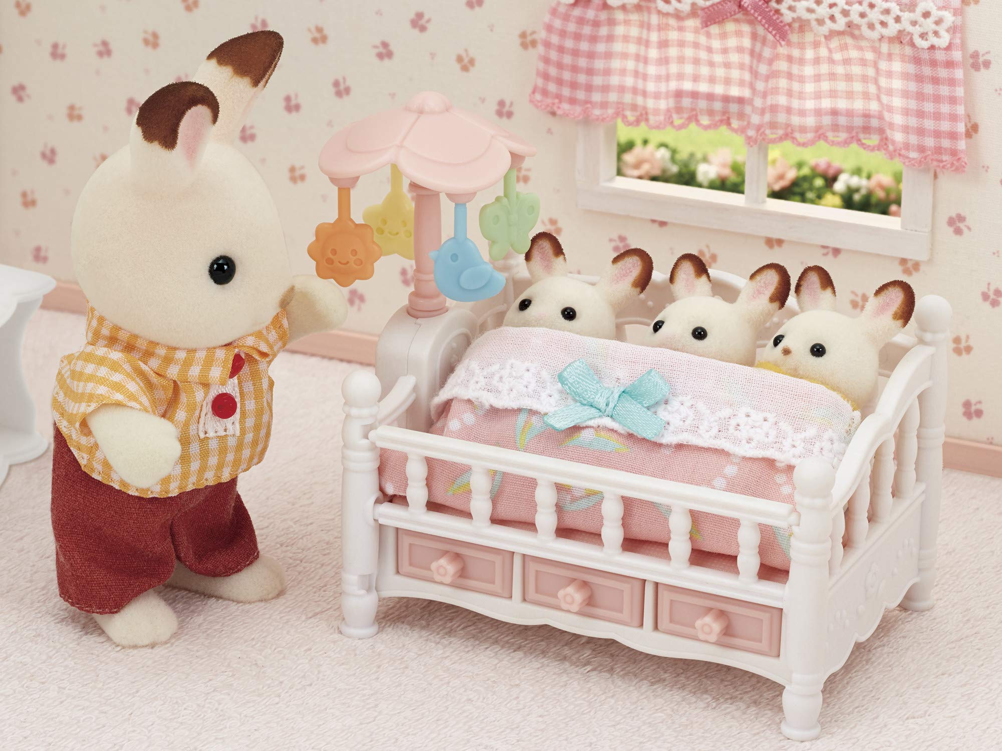 Calico Critters Crib with Mobile, Dollhouse Furniture Set with Working Features