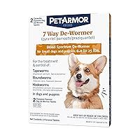 7 Way De-Wormer for Dogs, Oral Treatment for Tapeworm, Roundworm & Hookworm in Small Dogs & Puppies (6-25 lbs), Worm Remover (Praziquantel & Pyrantel Pamoate), 2 Flavored Chewables
