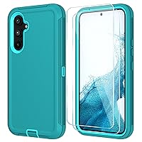 Qinmay Galaxy A54 5G Case - Shockproof Heavy Duty 3-Layer Cover with 2-Pack HD Screen Protector (LakeBlueSkyBlue)