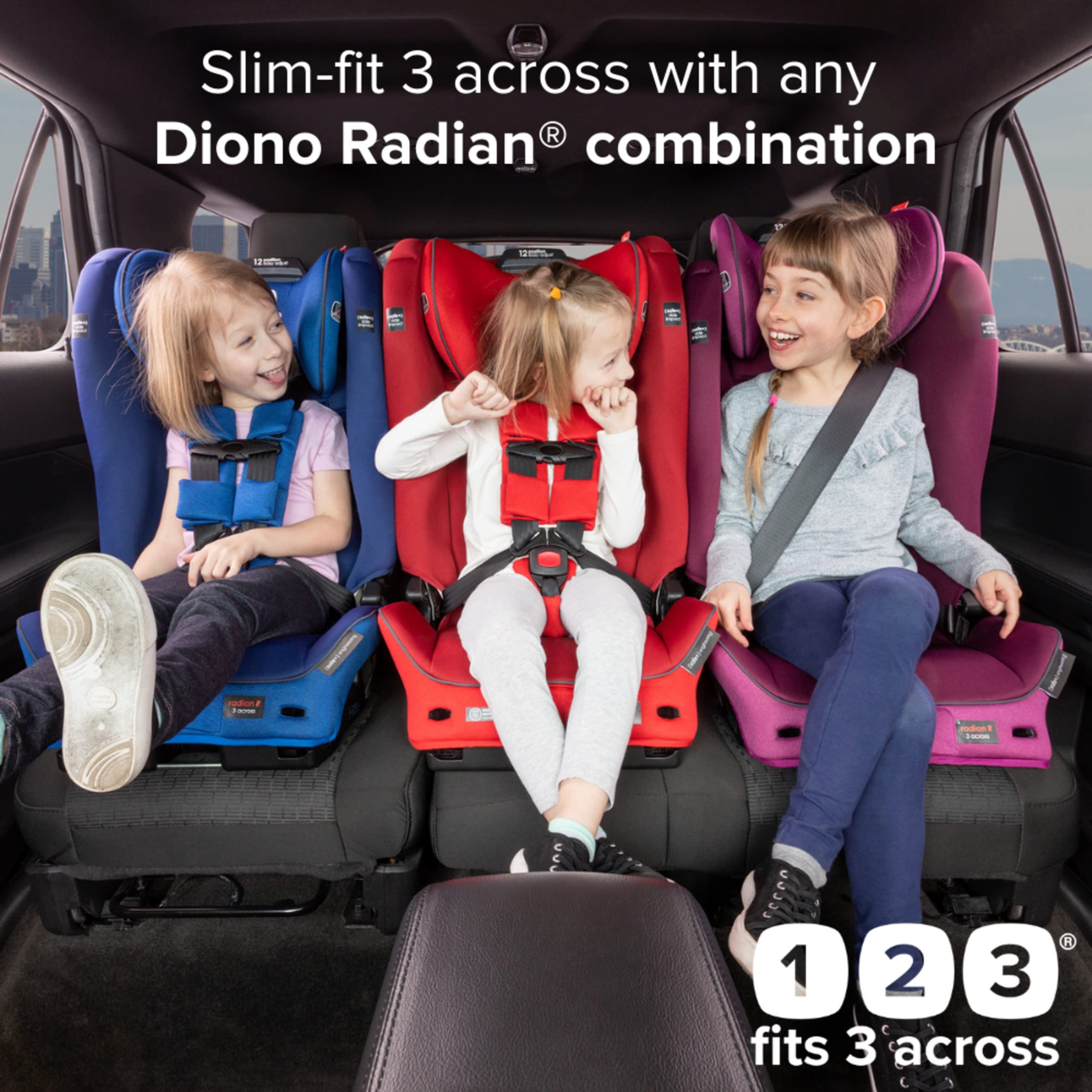 Diono Radian 3RXT SafePlus, 4-in-1 Convertible Car Seat, Rear and Forward Facing, SafePlus Engineering, 3 Stage -Infant Protection, 10 Years 1 Car Seat, Slim Fit 3 Across, Purple Plum