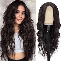 NAYOO Long Dark Brown Wavy Wig for Women Synthetic Curly Middle Part Wig Natural Looking Heat Resistant Fibre for Daily Party Use 26 Inch (Dark Brown)