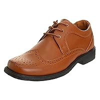 Josmo Boys Classic Comfort Dress Wing Tip Oxford Shoe - Square Toe Formal Dress Shoes for Boys lace up - Brown (Size 7 Toddler)