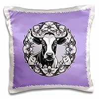 3dRose Dairy Cow Surrounded by A Wreath of Wood Violet Tattoo - Pillow Cases (pc-384690-1)