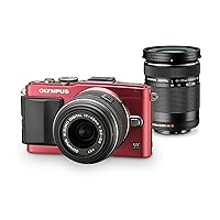 Olympus Mirrorless SLR E-PL6 with ED 14-42mm f/3.5-5.6 and ED 40-150mm f/4.0-5.6 Lens Kit (Red) - International Version