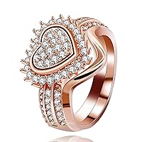 Romantic Rose Gold Plated Heart Engagement Wedding 2 Stacking Cubic Zirconia Rings Set for Women Girls Y592