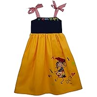 One-of-a-Kind Rainbow Dress - Navy Blue & Yellow Girl w/Crayon - 4T