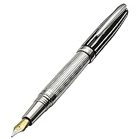 Xezo Incognito Solid 925 Sterling Silver Fountain Pen, Fine Nib. Pure Platinum Plated with Black Lacquer Accents. Handcrafted, Limited Edition, Serialized