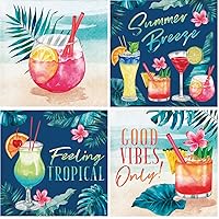 Summer Breeze Party Napkins Bundle | 64 Cocktail Beverage Napkins | 4 Different 16CT Tropical Cocktail Themed Designs