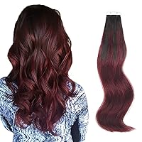 ABH AMAZINGBEAUTY HAIR Tape in Hair Extensions Jet Black to Burgundy Hair Extensions Straight Tape in Extensions Remy Tape in Hair Glue on 20pcs 50g Tape in Hair Extensions Red Hair 18 Inch