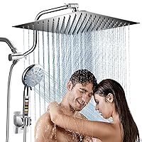 12 Inch All Metal 3-Way Rain Shower Head, High Pressure Shower Head, Dual Shower Heads with Handheld Spray Combo - Upgrade Extension Arm Height Adjustable - 9 Spray Filtered Shower Head, Chrome