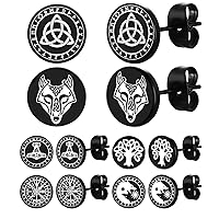 FaithHeart Cool Earrings Set Viking Runes Stuff/Eye of Horus/Cross Black Studs/Hoops Earrings for Men Women with Delicate Packaging