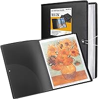 Nicpro 18x24 Large Art Portfolio Folder, 30 Pockets Display 60 Pages Artist Portfolio Folder with Clear Plastic Sleeves, Presentation Storage Book for Kids & Artists Artwork Dr awing, Painting Black