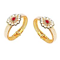 Designer Teardrop Pink Ruby With Pearl Cuff Bracelet Gemstone Wedding Gift Jewelry