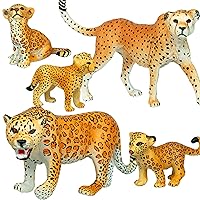 Gemini&Genius Jaguar Toys, Safari Animal Cheetah Toys, Leopard Family Playset Figures, Wildlife World Models, Birthday Cake Toppers or Gifts for Kid (5Pcs)