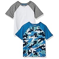 Amazon Essentials Boys and Toddlers' Short-Sleeve Henley T-Shirts, Pack of 2