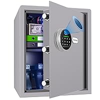 Biometric Home Safe, Fingerprint Gun Safe Lock Box,Money Box for Jewelry Handgun Cash Valuables,Perfect for Home/Office/Hotel, Grey, 1.55 Cubic Feet