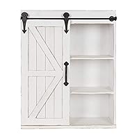 Cates Modern Farmhouse Decorative Wood Wall Storage Shelving Cabinet with Sliding Barn Door, Rustic White