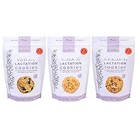 New MilkBliss Soft Baked Lactation Cookies for Breastfeeding, All Natural and GMO Free Lactation Boosting Ingredients! Oats, Flaxseed, Brewers Yeast. 12 Count Per Bag- Three Pack- Dark Chocolate Chip/Peanut Butter Chip/Wild Blueberry