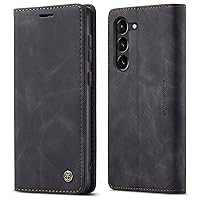SINIANL Samsung Galaxy S23 Case, Galaxy S23 Leather Case, Vintage Wallet Case Book Folding Flip Case with Kickstand Card Holders Slots Protective Cover for Galaxy S23 Black