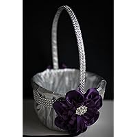 Silver Eggplant Plum Flower Girl Basket/Silver Eggplant Plum Wedding Basket/Silver Eggplant Plum Wedding Basket
