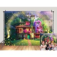 Magic Flowers House Backdrop Fairy Buttfly Woodland Background for Birthday Party Supplies Kids Movie Scene for Girls Madrigal Family Happy Birthday Background Decorations (5X3FT)
