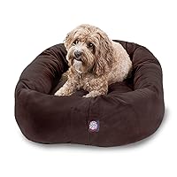 Majestic Pet 32 Inch Suede Calming Dog Bed Washable – Cozy Soft Round Dog Bed with Spine Support for Dogs to Rest their Head - Fluffy Donut Dog Bed 32x23x7 (Inch) - Round Pet Bed Medium – Chocolate