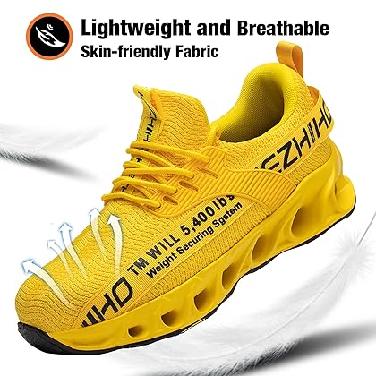 Kezhiho Steel Toe Shoes for Men Lightweight Comfortable Breathable Work Shoes Puncture Proof Slip Resistant Fashion Sneakers Indestructible Construction Industrial Safety Shoes