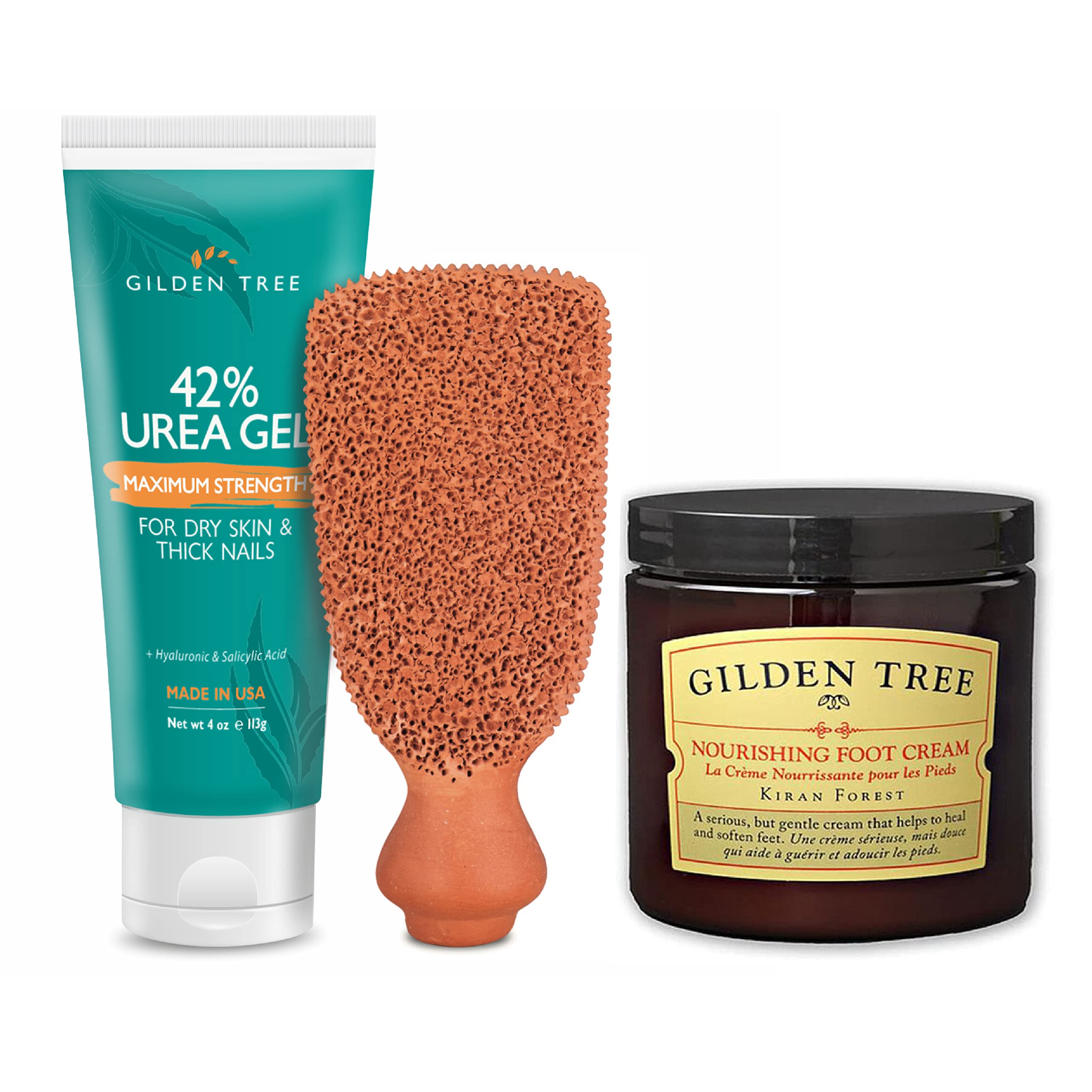 GILDEN TREE Nourishing Foot Cream + Max Strength 42% Urea Gel + Foot Scrubber