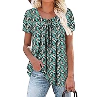 BETTE BOUTIK Womens Summer Tops Pleated Crewneck Corded Short Sleeve Tunic Shirts Tops Blouses