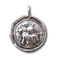 Rosa Mystica Sterling Silver St Christopher Wax Seal Medal - Patron Saint of Travelers