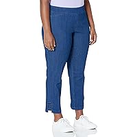 SLIM-SATION Women's Plus Size Pull on Solid Pant with Back Pockets and Ladder Strap Hem Detail