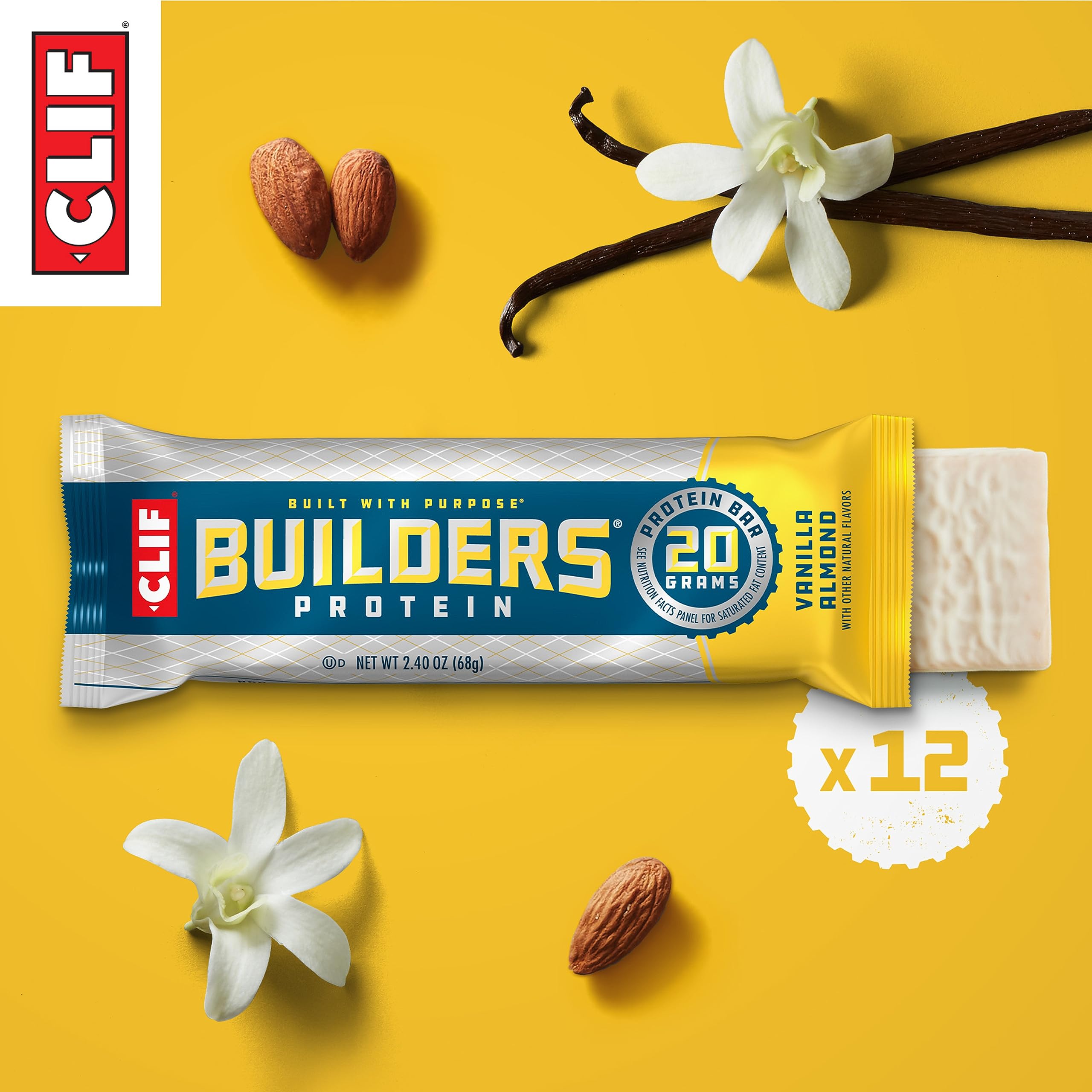 CLIF Builders - Vanilla Almond - Protein Bars - 2.4 oz. (12 Count)