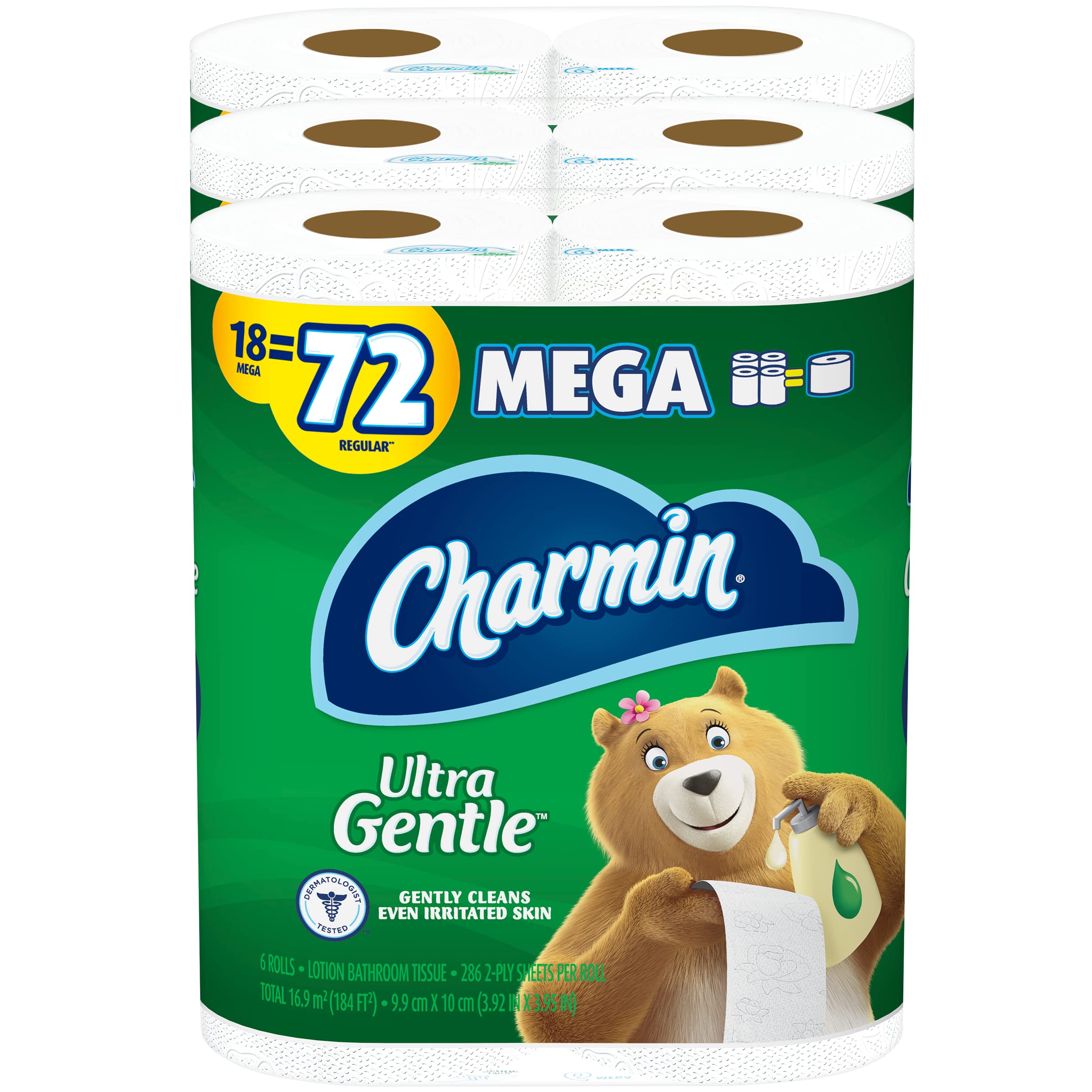 Charmin Ultra Gentle Toilet Paper, 18 Mega Rolls = 72 Regular Rolls, 6 Count (Pack of 3) - Packaging May Vary