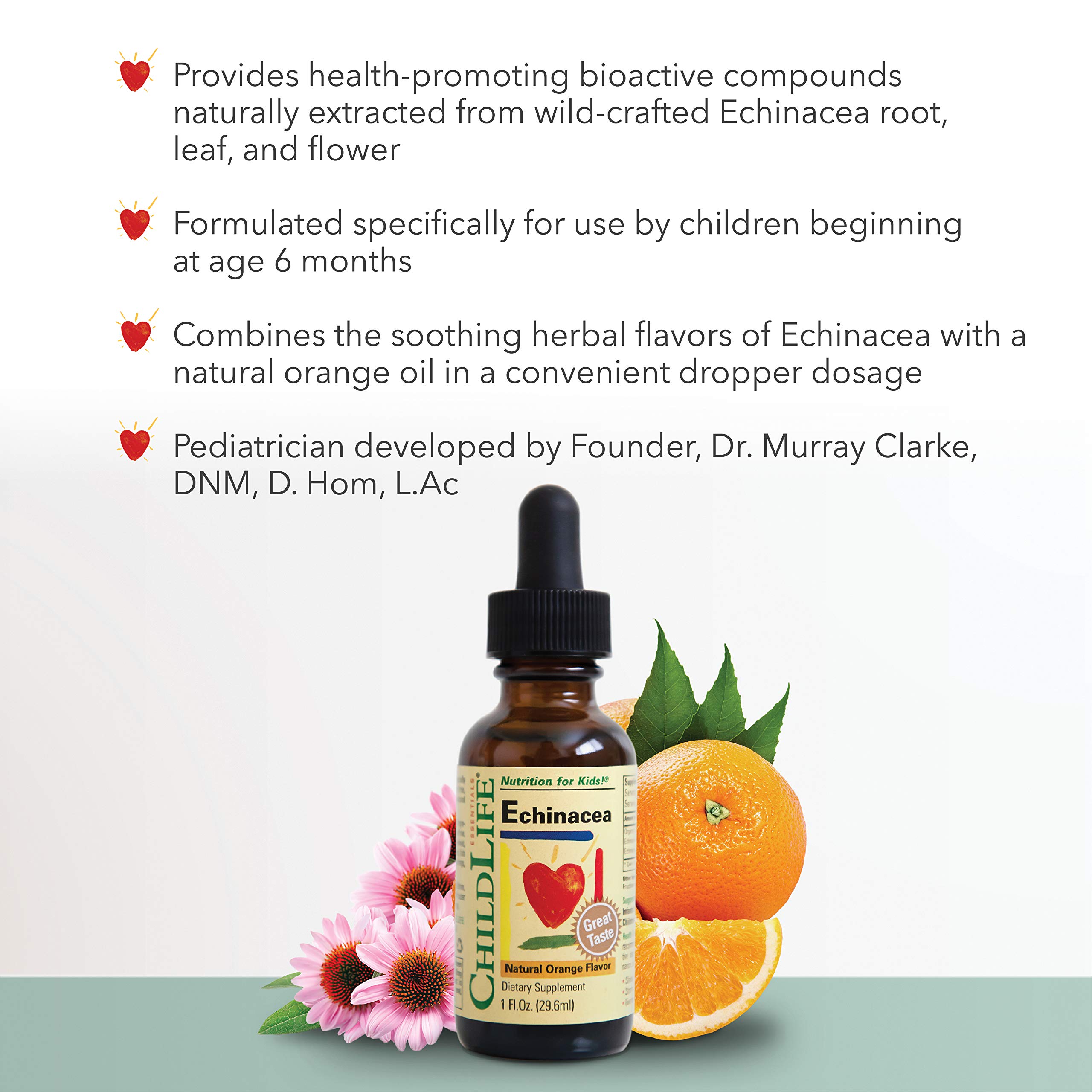 CHILDLIFE ESSENTIALS Liquid Echinacea for Kids - Immune Booster for Kids, All-Natural, Gluten-Free, Allergen-Free, Kids Echinacea Drops - Natural Orange Flavor, 1-Ounce Bottle