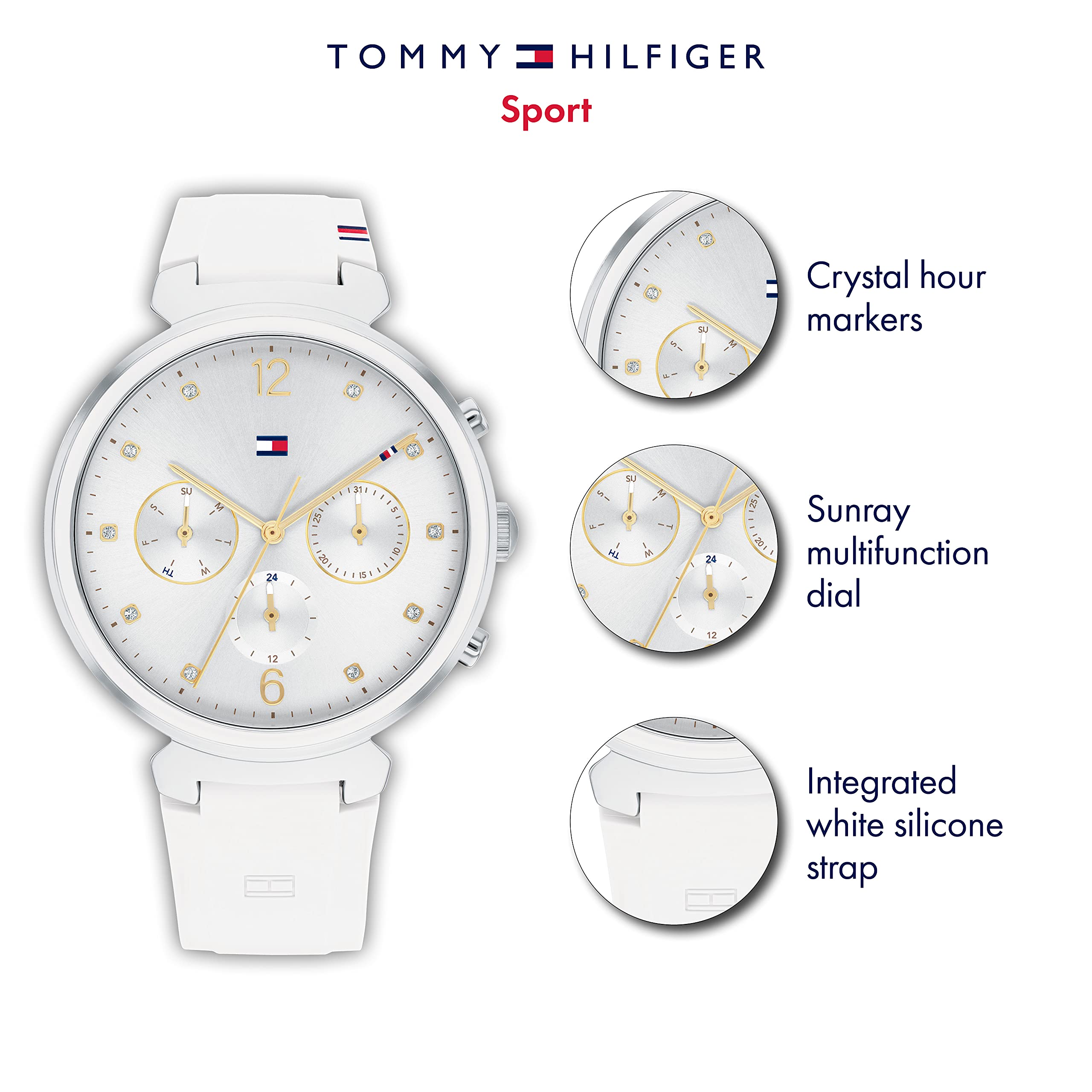 Tommy Hilfiger Women's Stainless Steel Quartz Watch with Silicone Strap, White, 12 (Model: 1782342)