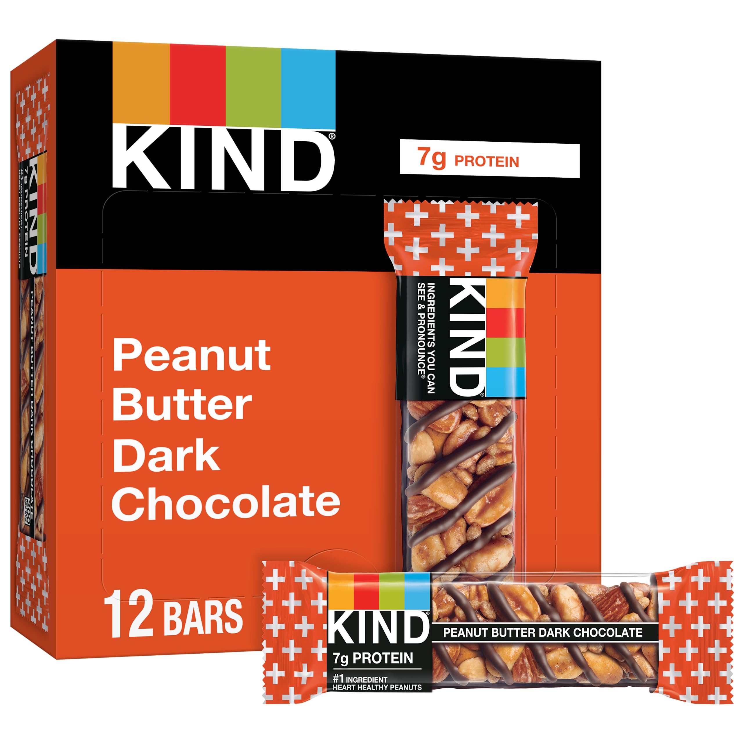 KIND Bars, Peanut Butter Dark Chocolate, Healthy Snacks, Gluten Free, 12 Count