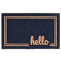 mDesign Rectangular Coir and Rubber Entryway Welcome Doormat with Natural Fibers for Indoor or Outdoor Use - Decorative Script Hello, Double Border Design - 36