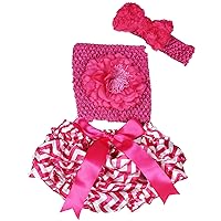 Petitebella Hot Pink Flower Tube Top Chevron Satin Bloomer Pantie Baby Outfit Set 3-12m