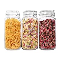 Airtight Glass Canister Set of 3 with Lids 78oz Food Storage Jar Square - Storage Container with Clear Preserving Seal Wire Clip Fastening for Kitchen Canning Flour, Cereal, Pasta, Sugar, Beans