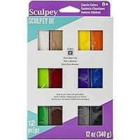 Sculpey III 12 Bright Colors of Polymer Oven-Bake Clay, Non Toxic 12 oz., great for modeling, sculpting, holiday, DIY & school projects.Great for kids & beginners!