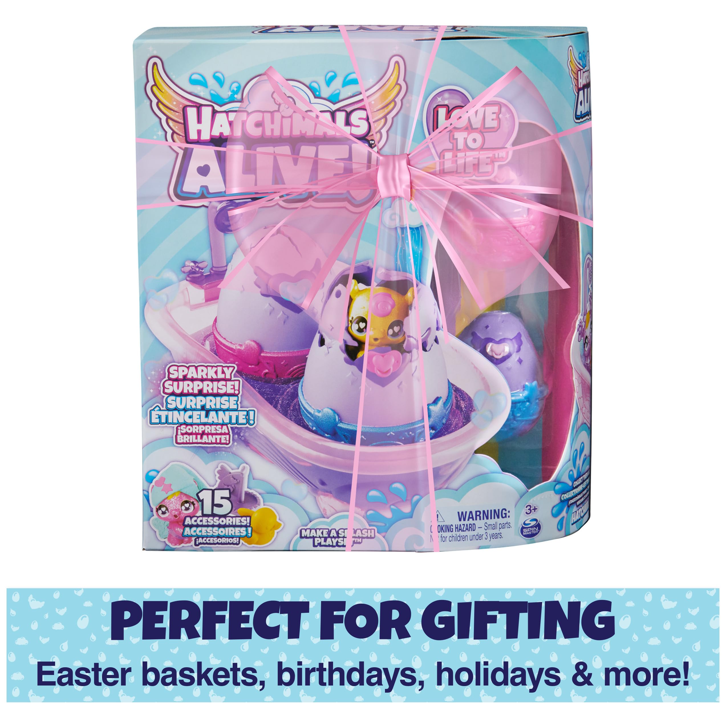 Hatchimals Alive, Make a Splash Playset with 15 Accessories, Bathtub, 2 Color-Change Mini Figures in Self-Hatching Eggs, Kids Toys for Girls and Boys