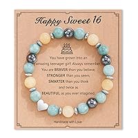 HGDEER 13/16/18/21/30/40/50/60/70/80 Birthday Gifts for Girls Women, Natural Stone Heart Bracelets for Mom Auntie Wife Friend Sister