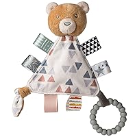 Taggies Teething Toys Baby Rattle Portable Triangle Activity Toy with Sensory Tags, 6-Inches, Teddy