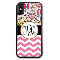 iPhone XR, Simply Customized Phone Case Compatible with iPhone XR [6.1 inch] Pink Owls Chevrons Zig Zag Monogrammed Personalized IPXR