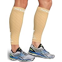 Calf Compression Sleeve for Men Women (2 Pairs), Leg Support Footless Compression Socks for Running - Shin Splint Varicose Veins Swelling & Pain Relief, Beige/White, X-Large