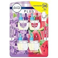 Febreze Odor-Fighting Fade Defy PLUG Air Freshener, Southern Lilac Mornings, Sweet Watermelon Vine, Pack of 4 (2 of Each), 79 fl. oz. Oil Refill