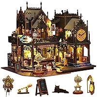 Miniature House Kit, 3D Puzzle Doll House with Furniture and LED, DIY Mini Wooden Dollhouse Bookshelf Decor Creativity Gift for Adults and Teens (Holo Magic City)