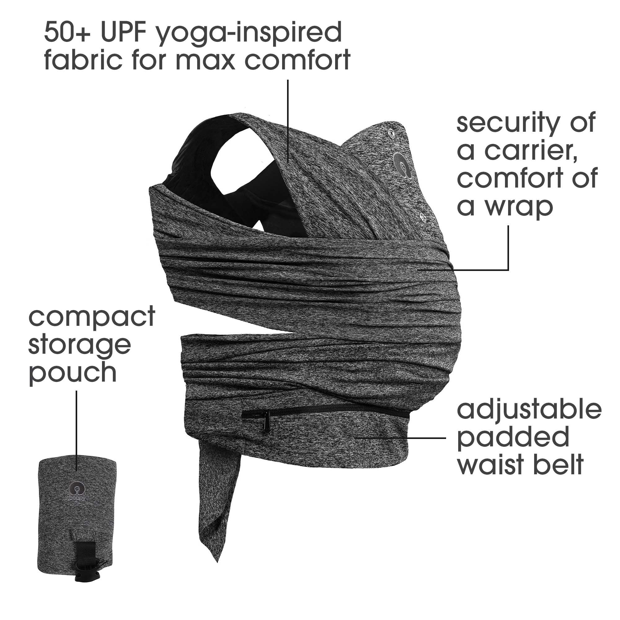 Boppy Baby Carrier - ComfyFit, Heathered Gray, Hybrid Wrap, 3 Carrying Positions, 0m+ 8-35lbs, Soft Yoga-Inspired Fabric with Integrated Storage Pouch